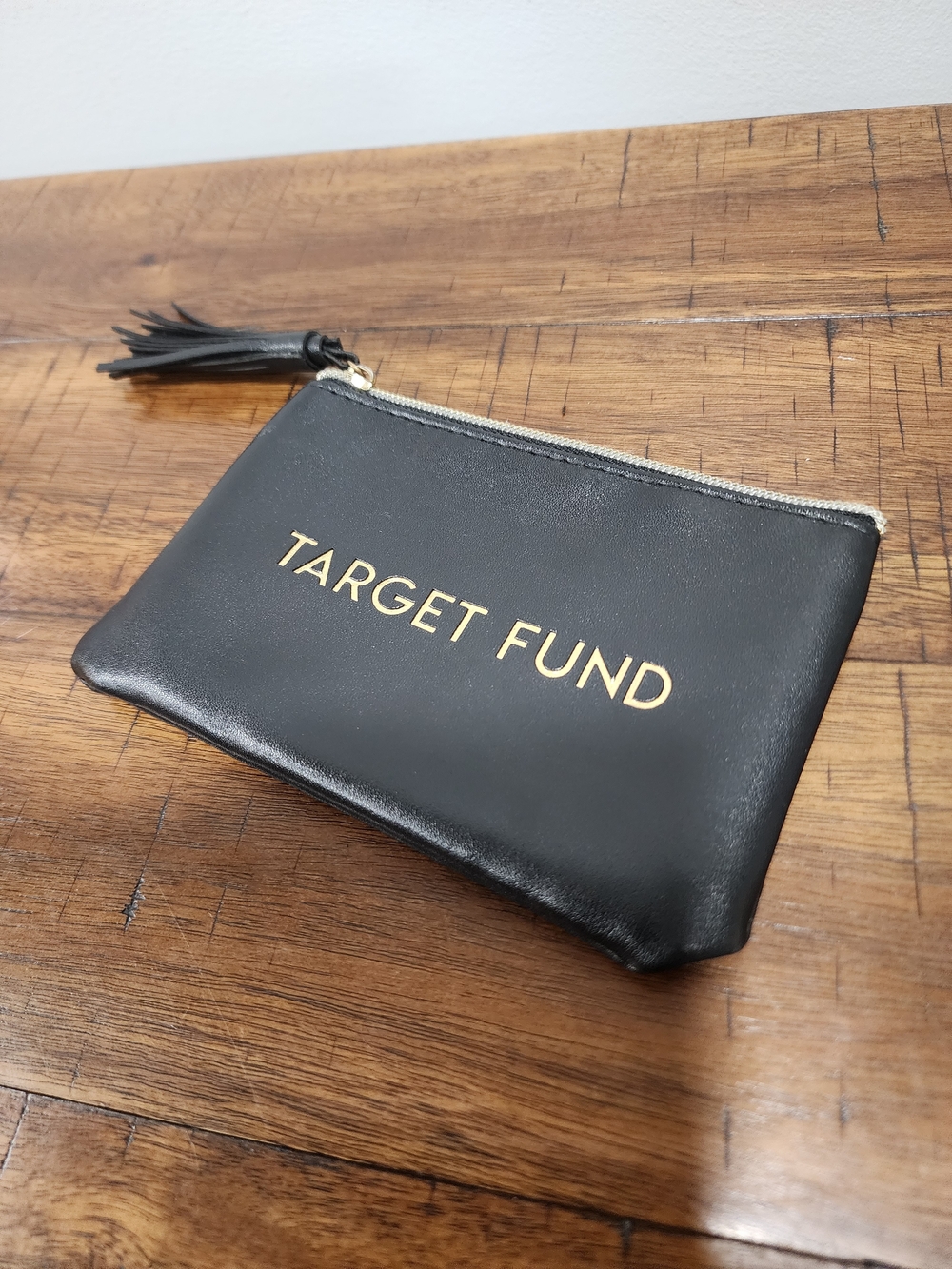 Target Black Leather 'TARGET FUND' Zip Pouch with Tassel